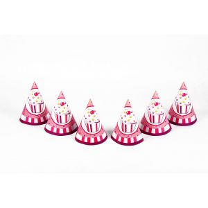 Sweet Treat Cupcake Pink Theme Party Cone Caps (6 Pcs/Pack)