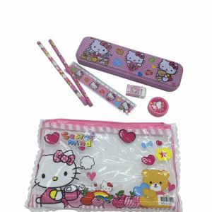Hello Kitty Stationery Pouch With Pencil Box & Stationery Items (6 Items In A Pack)