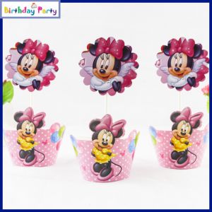 Minnie Mouse Theme Cup Cake Wrapper & topper (24 Pcs In A Pack)