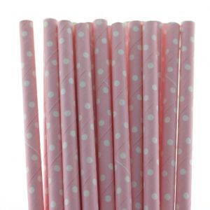 Polka Dot Paper Straws 25Pcs Pink
