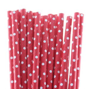 Polka Dot Paper Straws 25Pcs Red